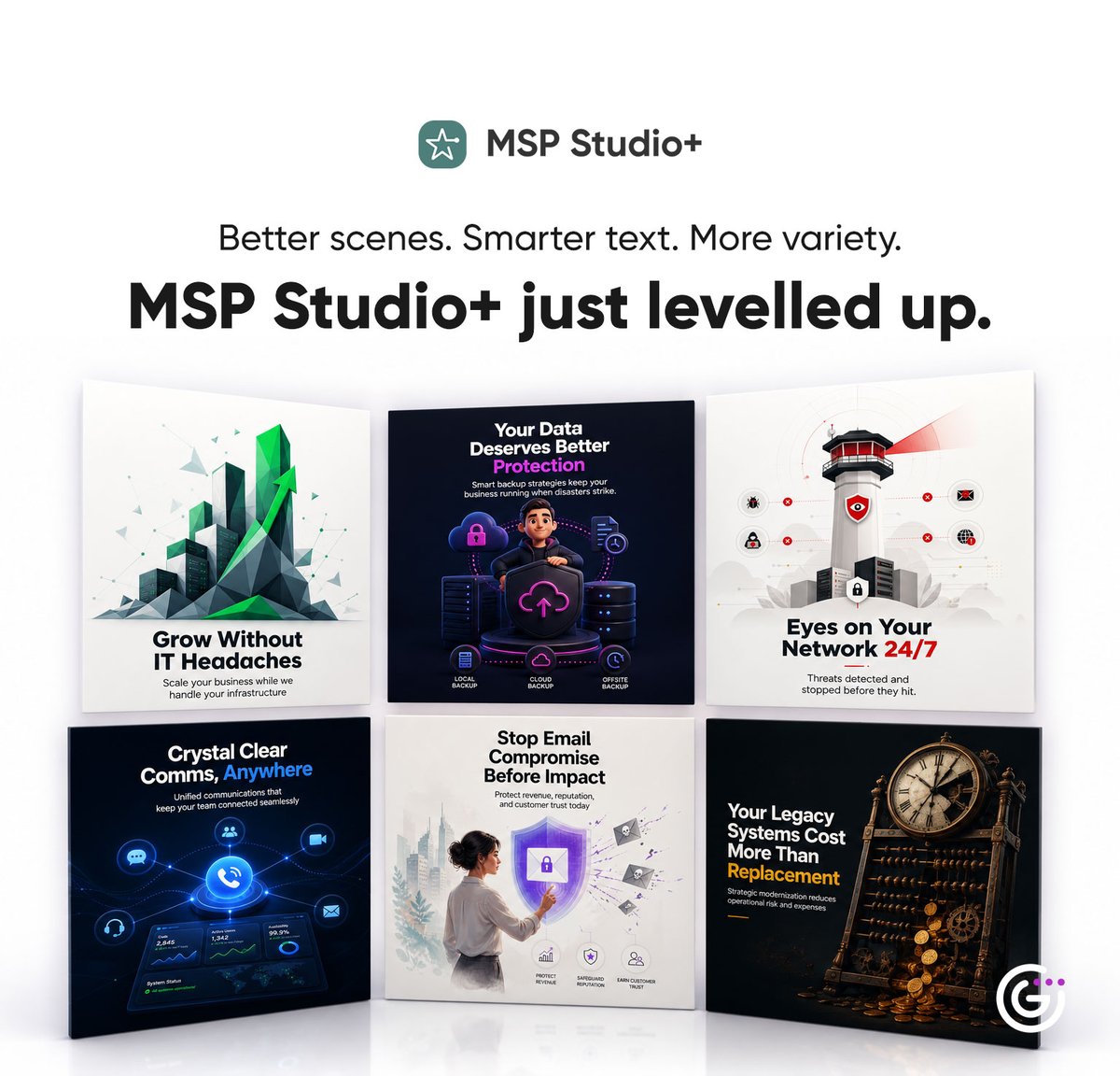 meetgradient's tweet photo. We quietly rebuilt the graphics engine inside MSP Studio+.
Smarter image model. Text integrated directly into the scene. Visual variety that actually keeps a feed looking fresh. 🎨
https://t.co/mrODIXplbN
#SocialMedia #Marketing #MSP #ManagedServiceProviders https://t.co/SERIE1dFBP