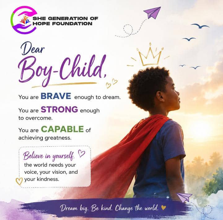 PAmboson's tweet photo. Dear boy Child,You Matter
Every boy deserve to grow up knowing that he is valued,heard,and capable of achieving greatness. Strength is not just about being tough it is about having the courage to dream,the resilience to overcome challenges and the confidence to believe in yourSlf https://t.co/8MKhO7wAai