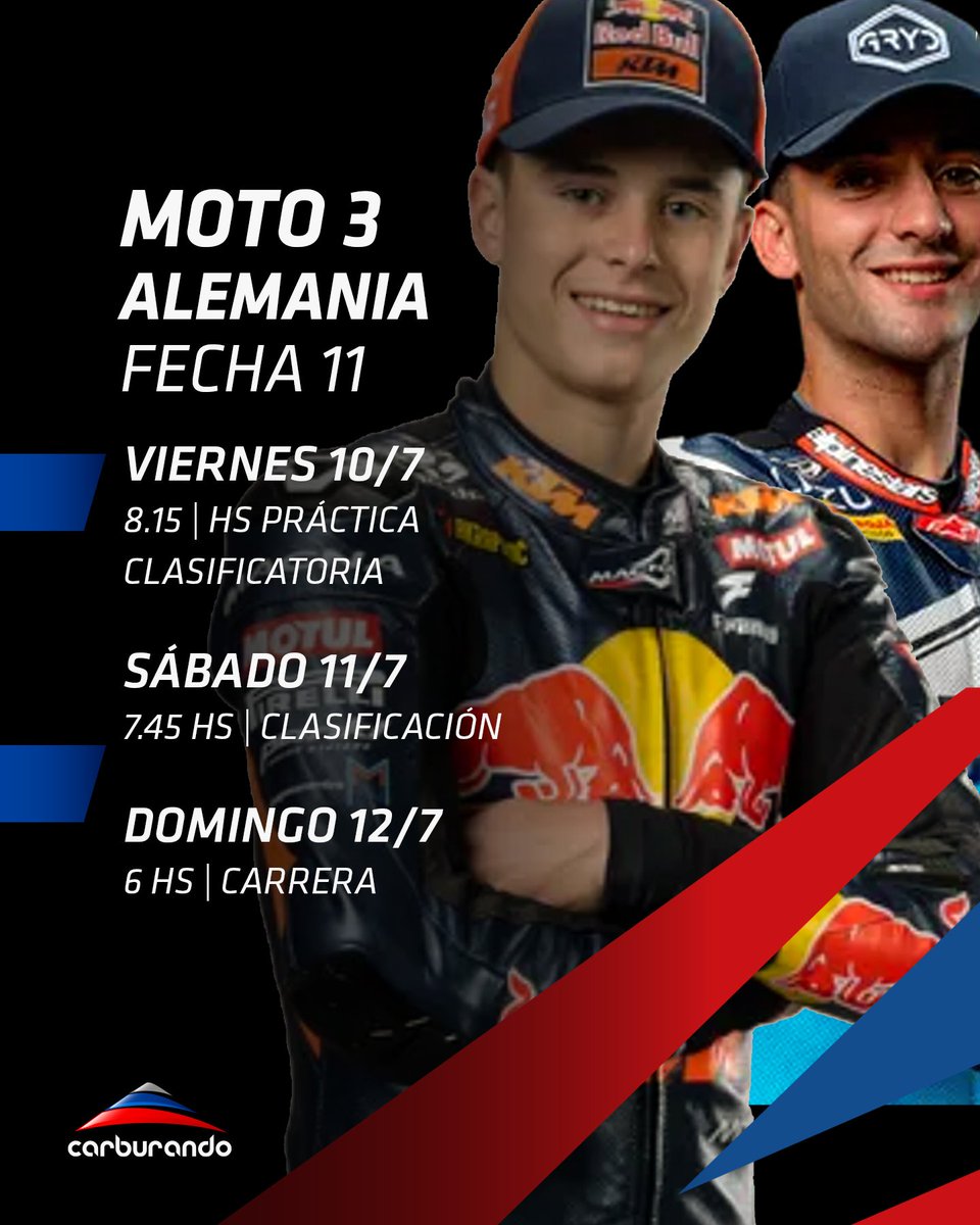 CarburandoTV's tweet photo. 🇦🇷⌚️ Los horarios para seguir toda la actividad de Valentín Perrone y Marco Morelli en el Gran Premio de Alemania de Moto 3.
#Moto3 #GermanGP #Perrone #Morelli https://t.co/bKe53dzrLf