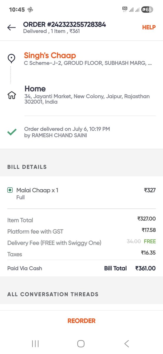 NavinBiwal's tweet photo. @Swiggy @SwiggyCares 
I placed an order. It said it would be delivered in 25 minutes. But I received it an hour later, which turned out to be cold. I paid the full amount, but I got cold food after a long time.Swiggy has the worst service. https://t.co/F0Yf0yBz5X