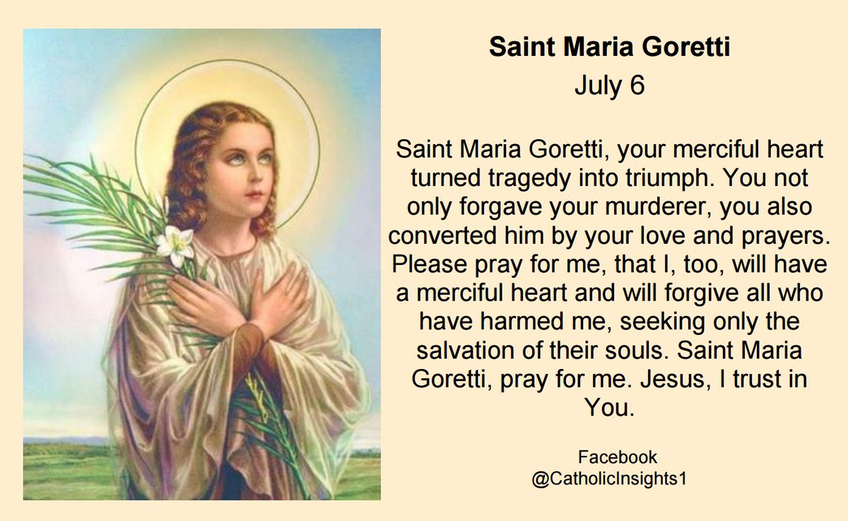BernardWitek's tweet photo. Saint Maria Goretti, pray for us!
#StMariaGoretti #catholicchurch #catholic https://t.co/ButXdJWzBh
