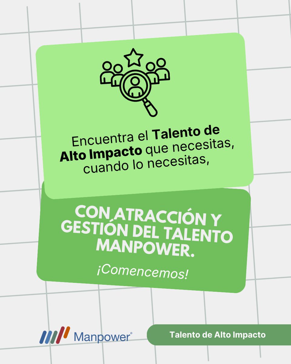 ManpowerGroupCO's tweet photo. ✨ Encuentra el Talento de Alto Impacto que tu organización necesita, cuando lo necesita.

🔗https://t.co/h7ci5F7aHg https://t.co/LOyOod7OLL