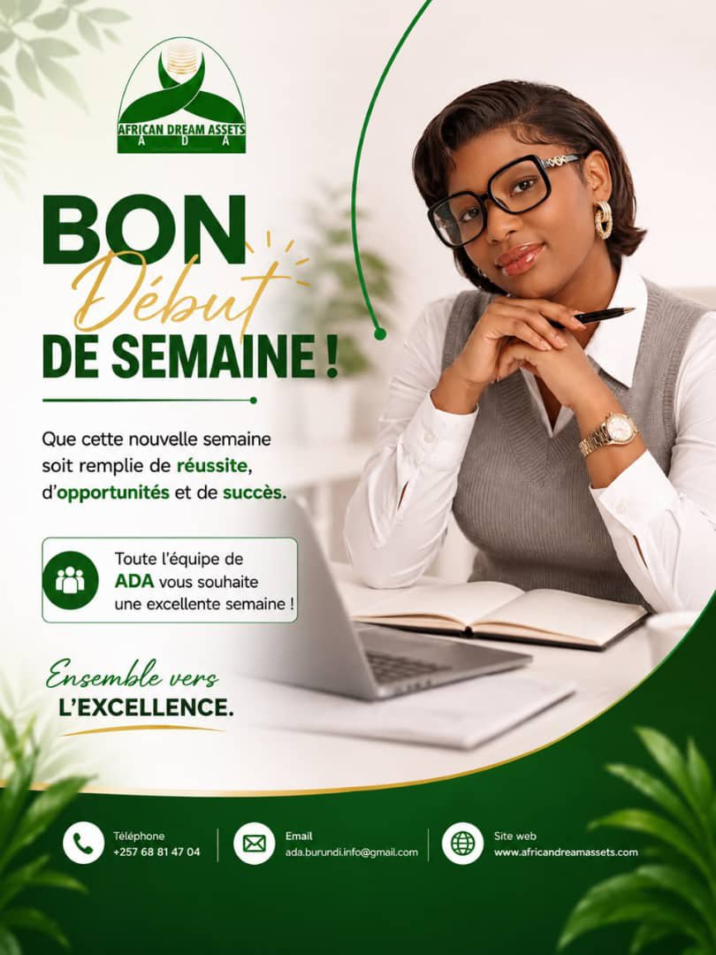 1AFRICANDREAM's tweet photo. Toute l'équipe de African Dream Assets (ADA) vous souhaite une excellente semaine, pleine de réussite, de prospérité et de belles réalisations. https://t.co/CHkVCN3gIi