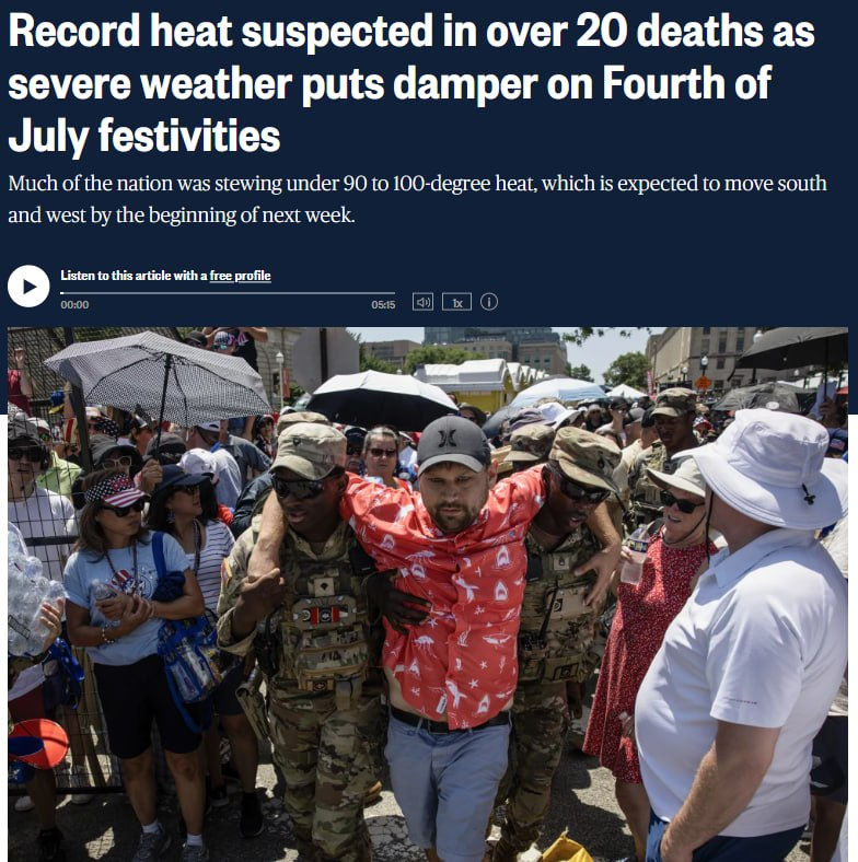 SlonBlaBla's tweet photo. Abnormal heat in the United States has killed at least 25 people — NBC News.

Most of the dead were recorded in the state of New Jersey - 22 people - mainly people aged 30 to 80 years. https://t.co/LPtQ9ZA7AH