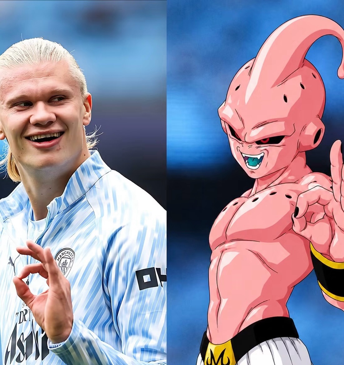 peeperlab's tweet photo. Fans say Erling Haaland looks like Majin Buu, and now they can't unsee it. https://t.co/V3f9Lo5ot0