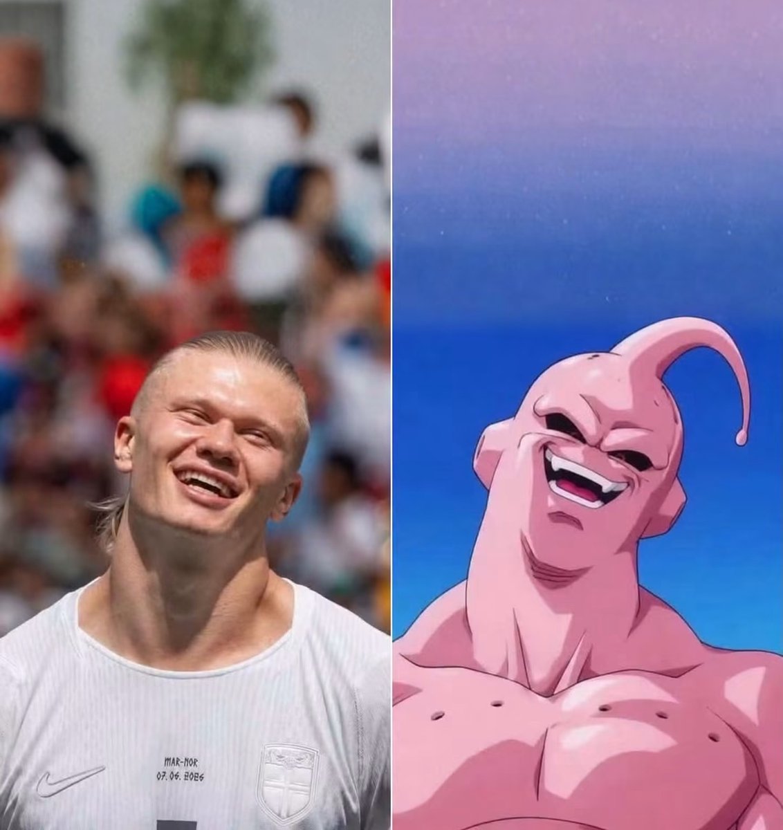 peeperlab's tweet photo. Fans say Erling Haaland looks like Majin Buu, and now they can't unsee it. https://t.co/V3f9Lo5ot0