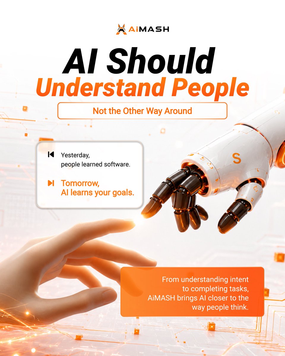 AiMASH_Official's tweet photo. Yesterday,
people learned software.
Tomorrow,
AI learns your goals.
From understanding intent
to completing tasks,
AiMASH brings AI closer to the way people think.

#AiMASH #AI #AIAgent #Web3 https://t.co/eTafRvskdE