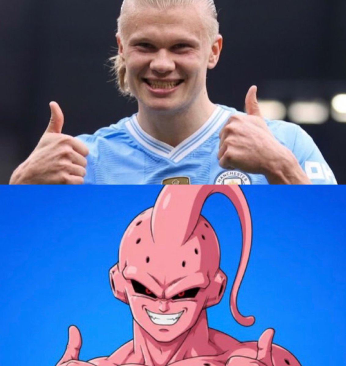 peeperlab's tweet photo. Fans say Erling Haaland looks like Majin Buu, and now they can't unsee it. https://t.co/V3f9Lo5ot0