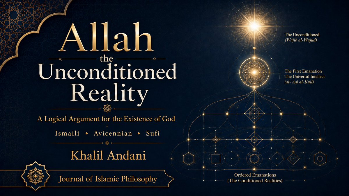 KhalilAndani's tweet photo. Many people believe in God but few reflect on why they believe that God exists in the first place.  In this journal article, I present a logical argument for the existence of God and point out problems with typical arguments such as inferring God from the Big Bang, etc. The basic definition of God that I use is an "unconditioned Reality" - a reality whose existence is absolutely independent of anything else and upon which all beings depend upon for their existence.  I then present a deductive argument to demonstrate how logic necessitates that God qua Unconditioned Reality must exist at every moment for anything else to exist.

Link: https://t.co/OhrLr89UlR