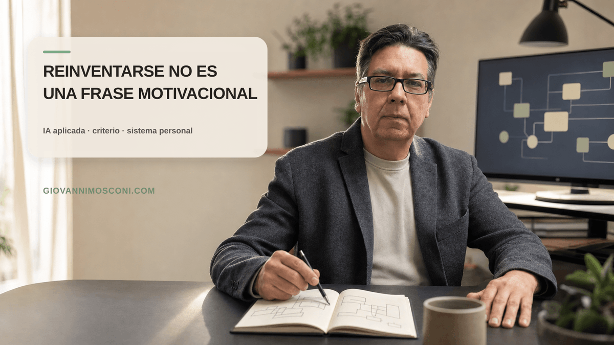 gmosconi's tweet photo. Reinventarse después de un golpe profesional no es “empezar de cero”.

Es rediseñar el propio sistema operativo:

criterio, foco, herramientas, automatización, evidencia y capacidad visible.

La IA no reemplaza el oficio.
Puede ayudar a volverlo ejecutable. https://t.co/qF0YMDpFkK
