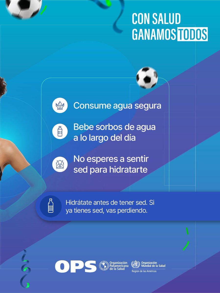 opsoms's tweet photo. 🥵 El calor no toma descansos, tú sí debes.

Hidratación, sombra, ropa ligera y atención a las señales del cuerpo: acciones que te permiten llegar al pitazo final.

#ConSaludGanamosTodos #CopaMundial https://t.co/O7tXzEOzXa