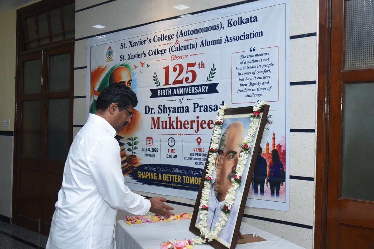 upamanyu95's tweet photo. There was a time when even acknowledging Dr. Shyama Prasad Mookerjee invited political hostility. Today, his 125th Birth Anniversary is being observed at St. Xavier’s College, Kolkata. History cannot be erased forever. https://t.co/ssot3cJbFr