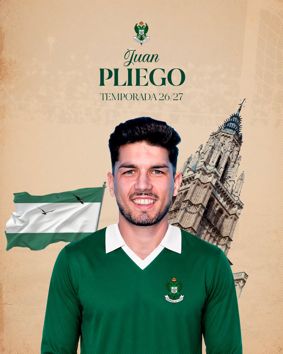 CD_Toledo's tweet photo. 💚🆕 Juan Pliego, pólvora para el CD Toledo 2026/27.

El atacante sevillano llega a la ciudad imperial tras anotar 13 tantos en 34 partidos con el CD Manchego.

ℹ️ https://t.co/crYZH6dwgG

¡Bienvenido a tu nueva casa! 

#SiempreCDToledo 💚⚪️ https://t.co/bzua3HKCRb