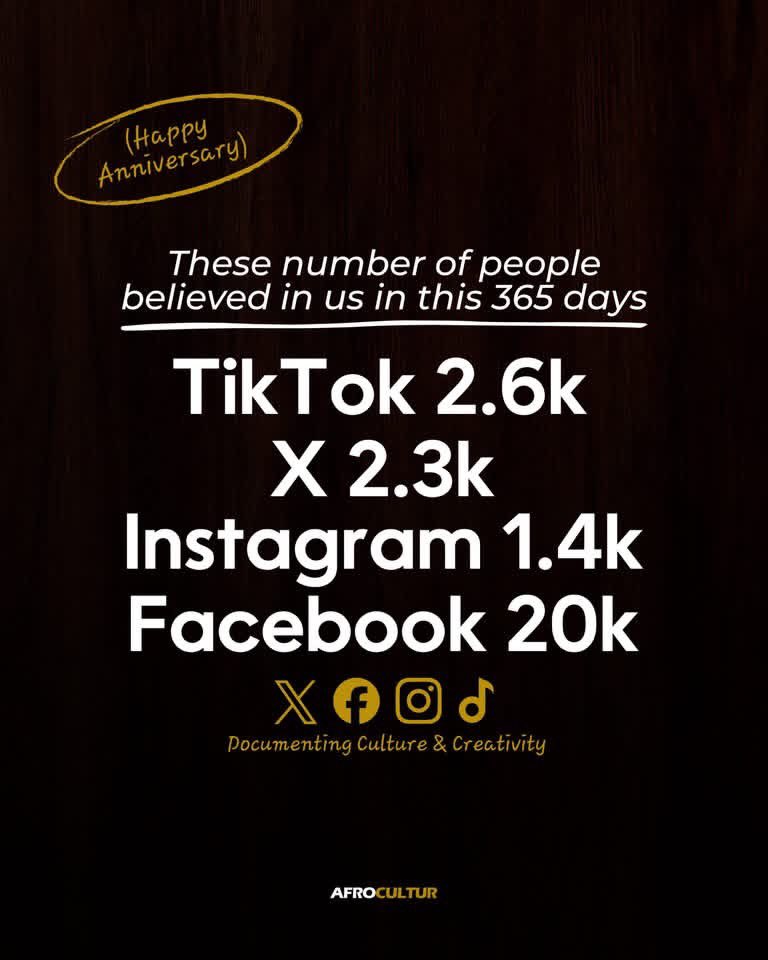 Kelv_22's tweet photo. CELEBRATING 365 DAYS OF BRINGING NETIZENS UP TO SPEED WITH THE LATEST NEWS IN THE WORLD OF MUSIC,ENTERTAINMENT,FASHION AND CULTURE IN STYLE!

KEEP CREATING,@afrocultur, GOD BLESS YOU NOW AND FOREVER ♾💛. https://t.co/lEF3P6gbDm
