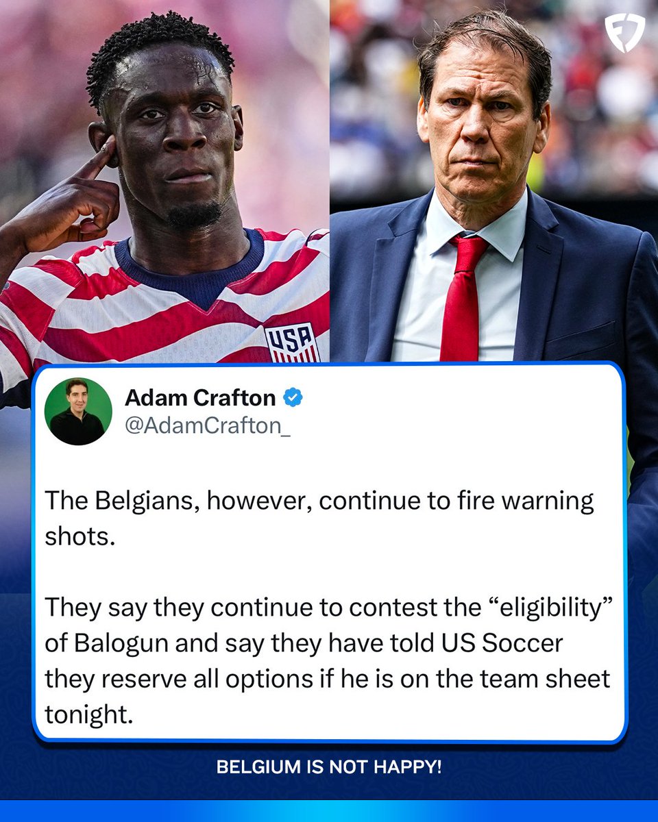 FDSportsbook's tweet photo. Belgium lost the appeal of Folarin Balogun's eligibility tonight.

However, they said they "reserve all options" if he's on the team sheet tonight 😳

Uh oh. 

(via @AdamCrafton_) https://t.co/itDSqsw6Mt