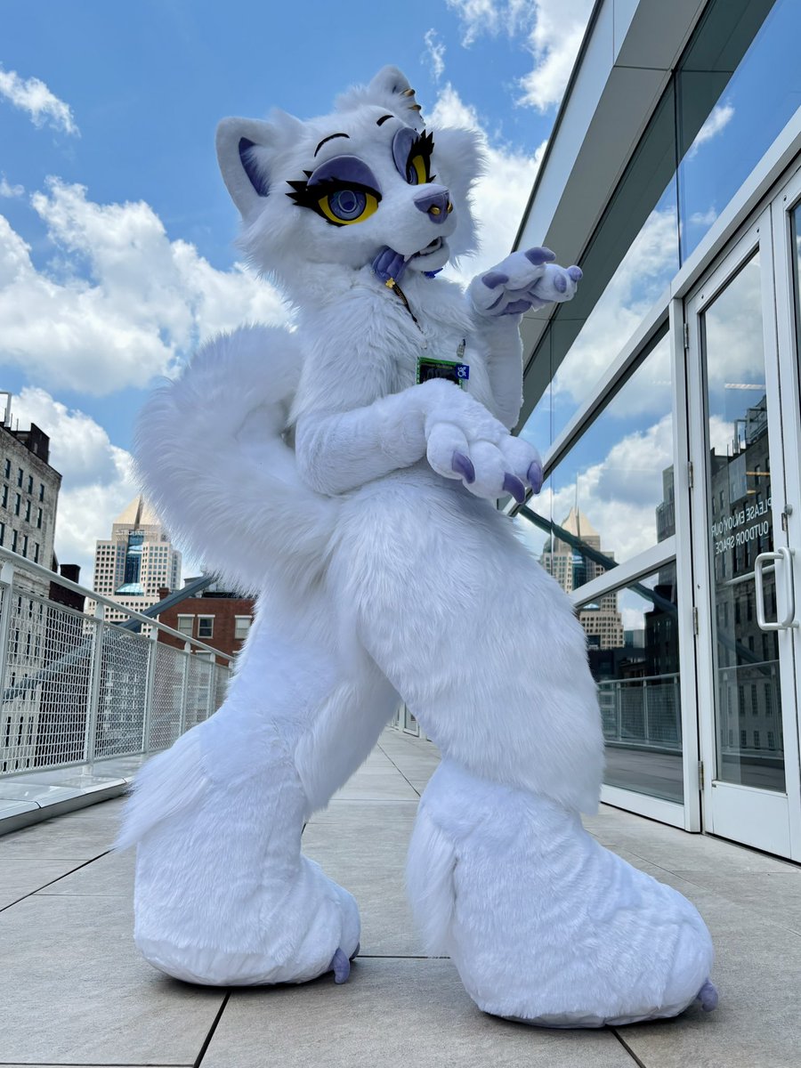 yelleinuu's tweet photo. inertia 2.0!!🤍💜 had so much fun running around with her at #anthrocon 
#fullsuit #fursuit https://t.co/Msur17lvTg