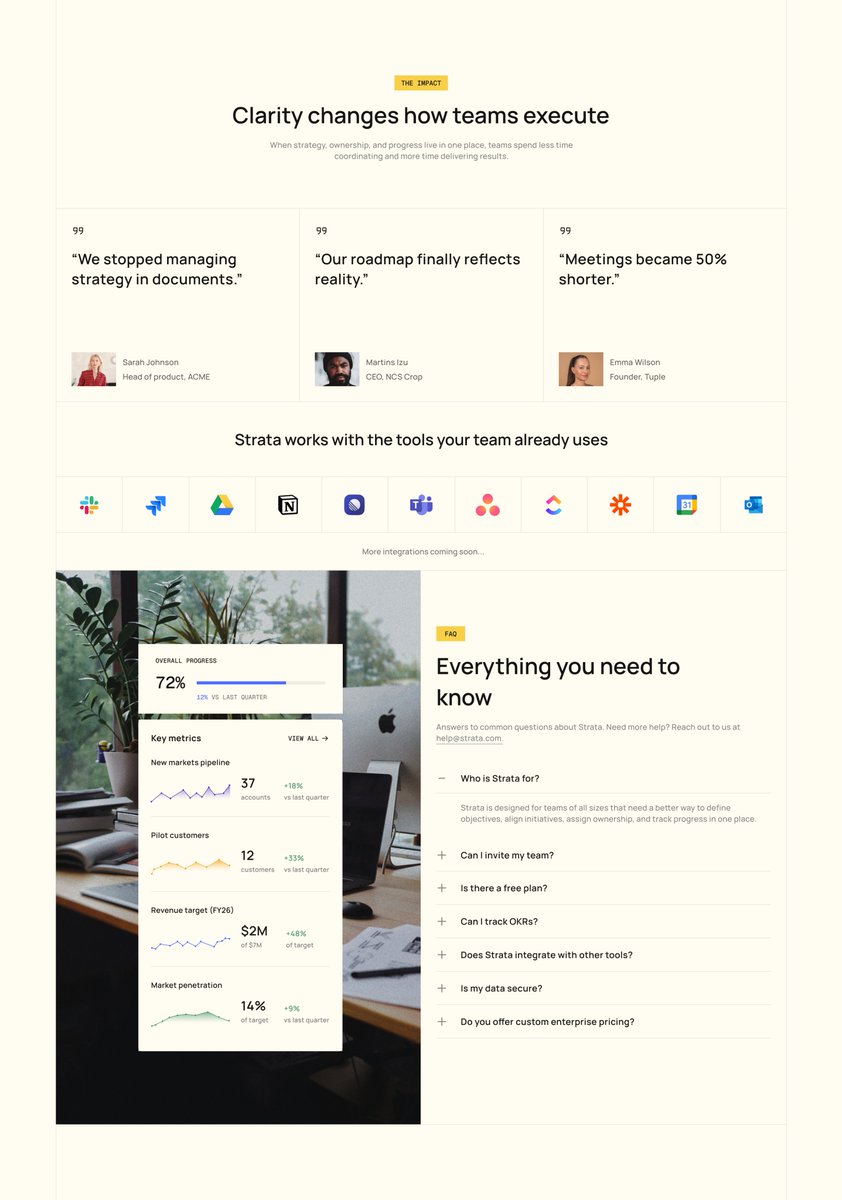 Zirim98's tweet photo. Just finished designing the landing page for Strata. Clean, minimal, and built for modern strategy execution. Dashboard screens coming next. 👀

#UIDesign #WebDesign #SaaS #Figma #ProductDesign https://t.co/WzkAWUoZ8y