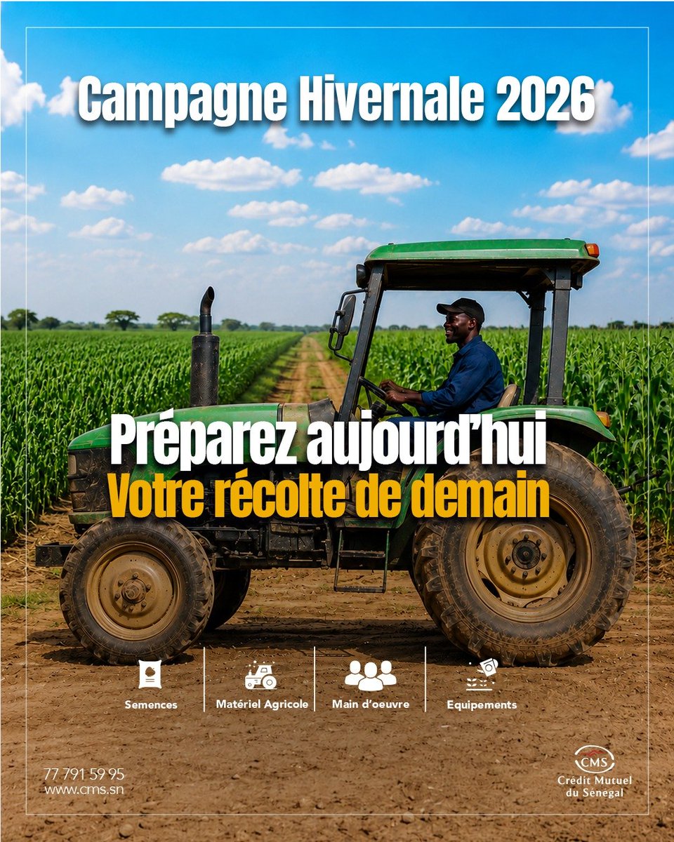 uccms_sn's tweet photo. Cette saison, donnez à vos projets agricoles les moyens de réussir.

Avec le Crédit Agricole CMS, bénéficiez d’un accompagnement et de solutions de financement conçus pour répondre aux besoins des producteurs.

Préparez votre campagne en toute sérénité. https://t.co/Mj8rP1dJx5