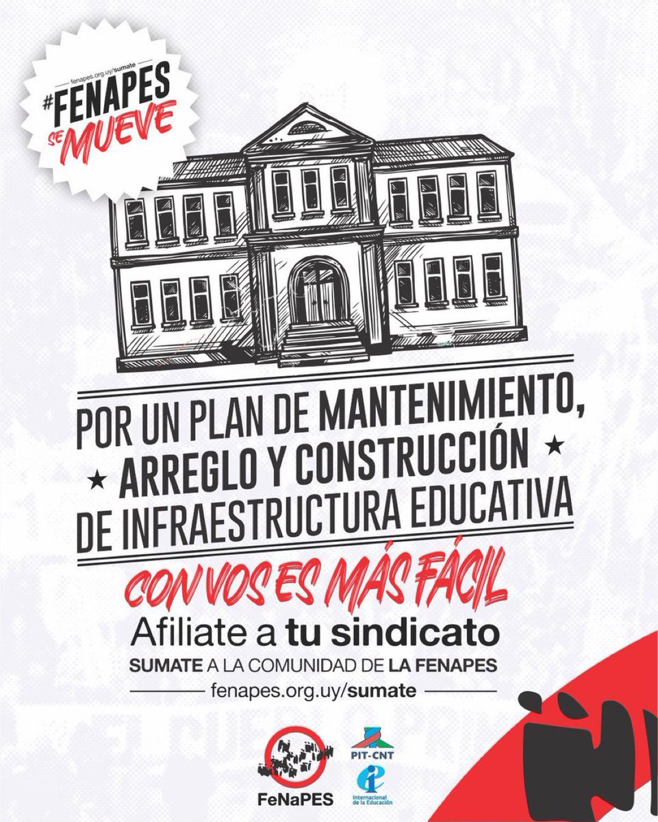 FenapesUruguay's tweet photo. 📢FENAPES SE MUEVE 
Por un plan de mantenimiento, arreglo y construcción de edificios.

✊Detrás de cada conquista docente está el colectivo organizado.

💪Con vos es más fácil.
🗣️Con voz es más fácil.

Afíliate a tu sindicato.
👉 https://t.co/9dZP6i1iDr https://t.co/aBMzOxctK2