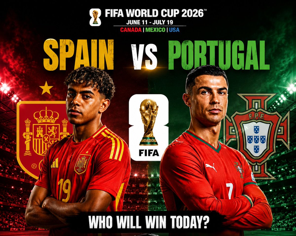 RIYAD_HOSSAIN_A's tweet photo. 🔥 Spain 🇪🇸 vs Portugal 🇵🇹 🔥
Who do you think will win tonight? ⚽👀
❤️ Team Spain or 💚 Team Portugal? https://t.co/3QxyXfNv7W