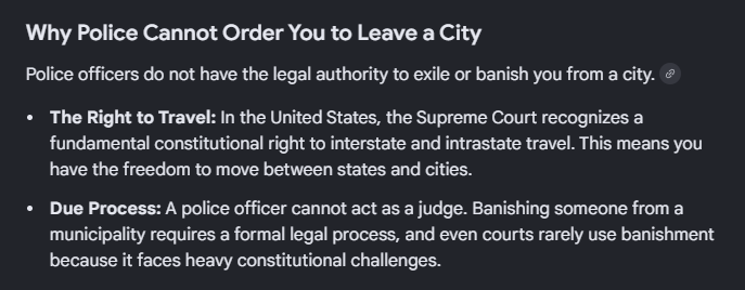 CigarGuy45's tweet photo. @MaryyHeartsYouu @gr91226 @ModestSole1 @TheBlackChannel they cannot legally order someone out of a city or state https://t.co/IwE2Z1c2un
