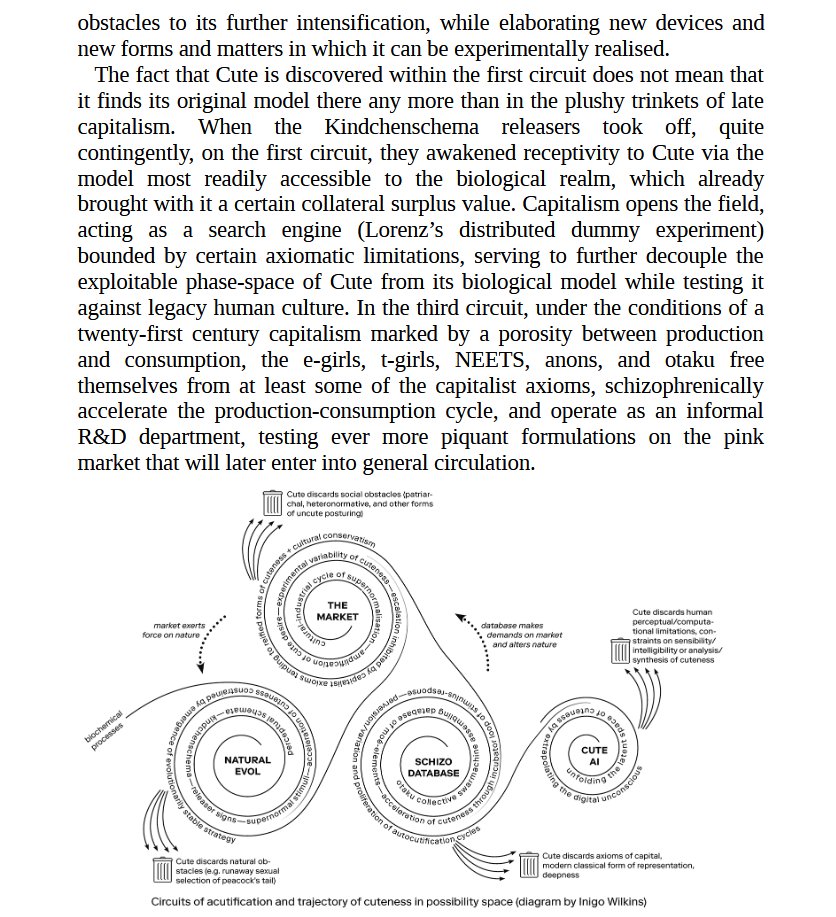 kitsumute's tweet photo. Cute Accelerationism, pp 155, a pretty good example of deploying an Idea to account for how the constraints and affordances of a nested abstraction vary across different levels of stratification (itself grounded in semiotics as unifying framework). https://t.co/sC986yvtwz