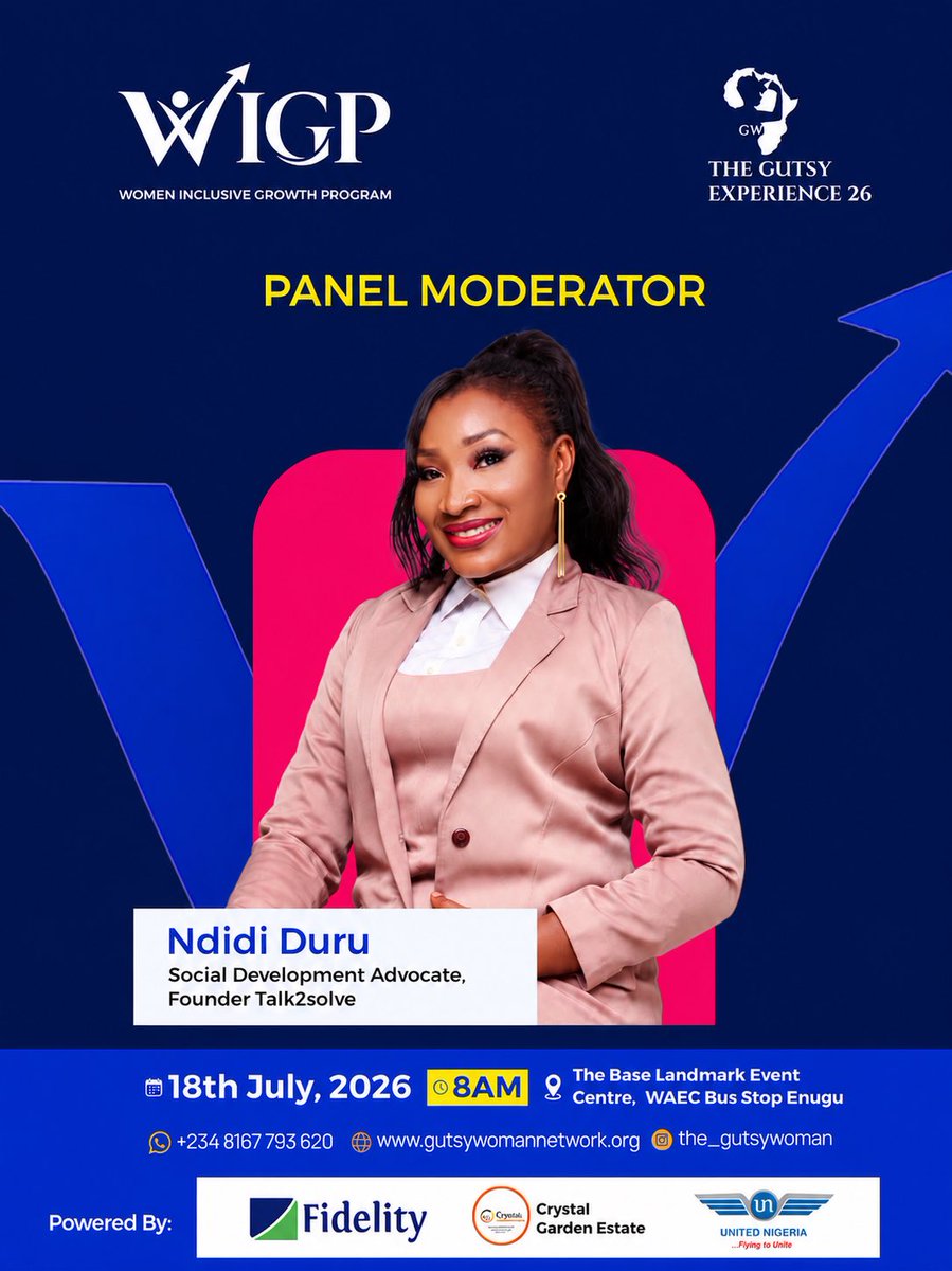 Thegutsynetwork's tweet photo. MEET OUR PANEL MODERATOR! 

We’re proud to introduce Ndidi Duru, Social Development Advocate and Founder of Talk2Solve, as the Panel Moderator for The Gutsy Experience ‘26

Be part of the movement
#gutsywoman #wigp #gutsyexperience2026 #financialinclusion #fromaccesstoownership https://t.co/FOyyqprjB5