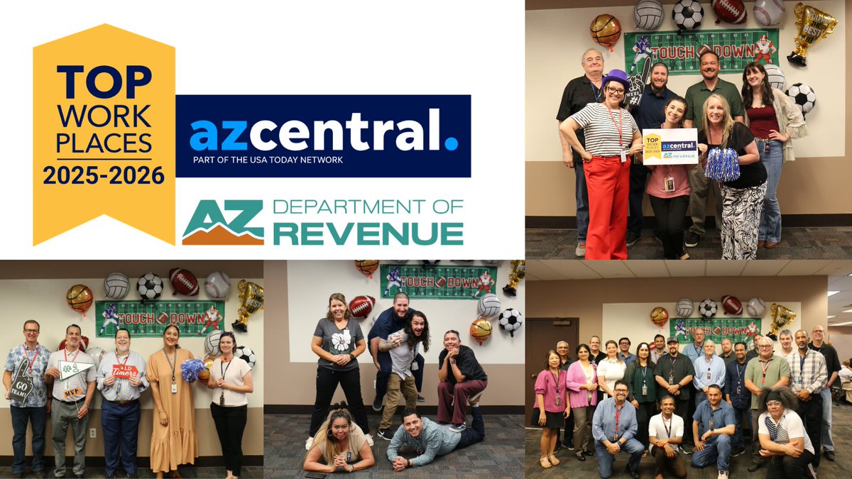 AZDORmedia's tweet photo. The Arizona Department of Revenue has been named a #TopWorkplace in Arizona. We work together to create an award winning employee culture. ✨ https://t.co/QBFuQP4Nv9