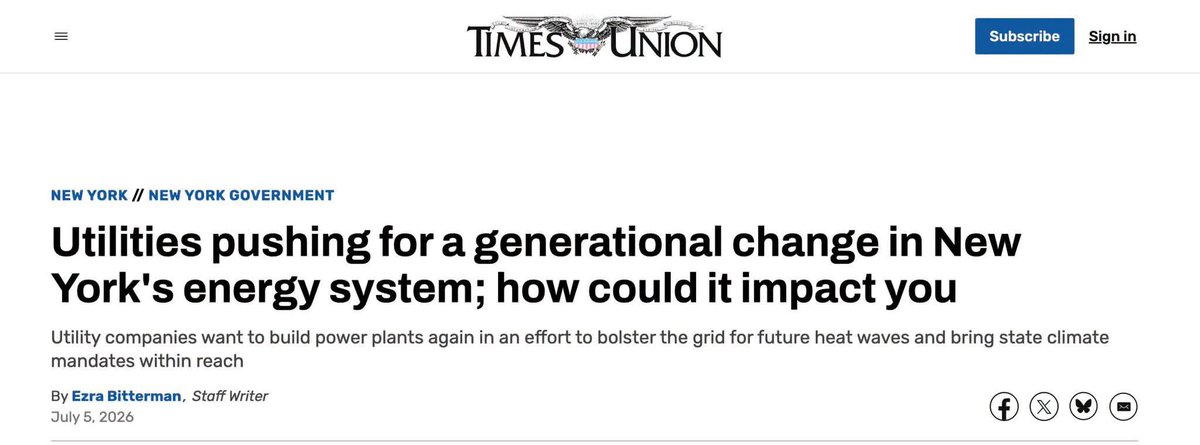 alex_fasulo's tweet photo. I was shocked when I read this @timesunion this morning.

The article begins:

"New York regulators are considering letting monopolistic utility companies own large-scale power generation again, something they’ve largely been banned from doing in the
state for nearly 30 years."

That is quite the stance for a newspaper that largely avoids criticizing the failure of the 2019 Climate Act in New York State.

To summarize... National Grid and ConEd want in on the green energy grift. 

And to no one's surprise, who popped up in this article but Boralex, the Canadian corporation behind Fort Edward Solar.

“Simply shifting ownership does not address the underlying issues in the procurement process,” Boralex, a renewable energy developer active in New York, told the Public Service Commission."

Boralex has had quite the formidable seat at the table in New York's energy buildout... going back to its influence on the 2019 Climate Act. Why are we allowing foreign corporations to dictate our energy policies in New York State? 

It wouldn't be due to... monetary deals between @KathyHochul and the Canadian government, right?

Allowing utility companies to own large-scale energy generation again benefits no one. Why? Those utility companies are already foreign-owned.

National Grid is owned by the UK and NYSEG is owned by Spain.

Instead of admitting the rollout of wind and solar has been a failure in New York State, the green energy grift continues as foreign governments lobby our figurehead of a governor to keep the money train chugging along.