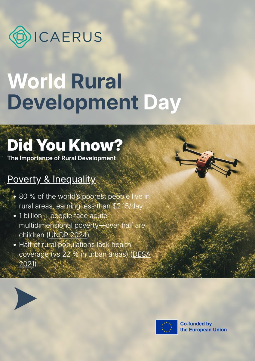 icaeruseu's tweet photo. #WorldRuralDevelopmentDay

Rural communities should not be the last to access innovation.

ICAERUS explores how drones, data and practical digital tools can support agriculture, forestry and rural services where resilience is built every day.

#HorizonEU #Drones #DroneAgriculture https://t.co/DRY5y64m76