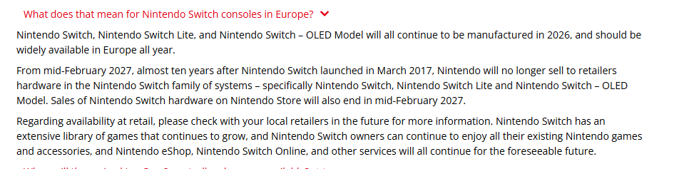 Adarncoo2's tweet photo. @NintendoEurope Switch 1 consoles aren't gonna be getting stocked up in stores after Feb 2027 https://t.co/DovH6E8CUg