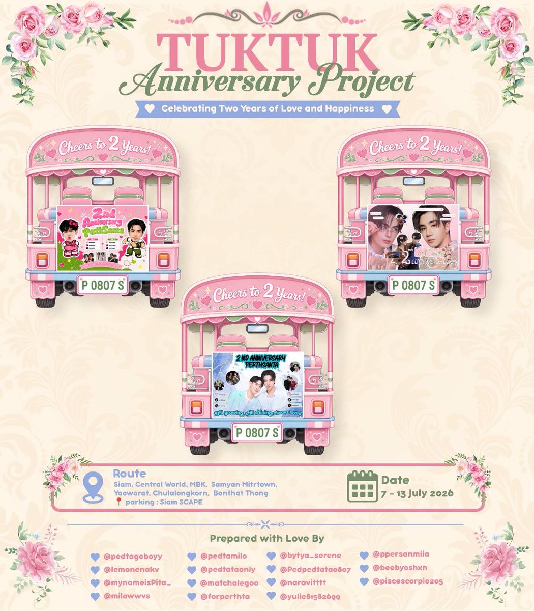 pedtataonly's tweet photo. 💗🛺 PERTHSANTA'S 2ND ANNIV TUKTUK IS NOW ON THE ROAD! 🛺💗

──────── ★

📆 7 July – 13 July 2026
📍 Siam • CentralWorld • MBK • Samyan Mitrtown • Yaowarat • Chulalongkorn • Banthat Thong

👀 Spot it around the city, snap a photo, and tag us!

#PerthSanta #เพิร์ธแซนต้า