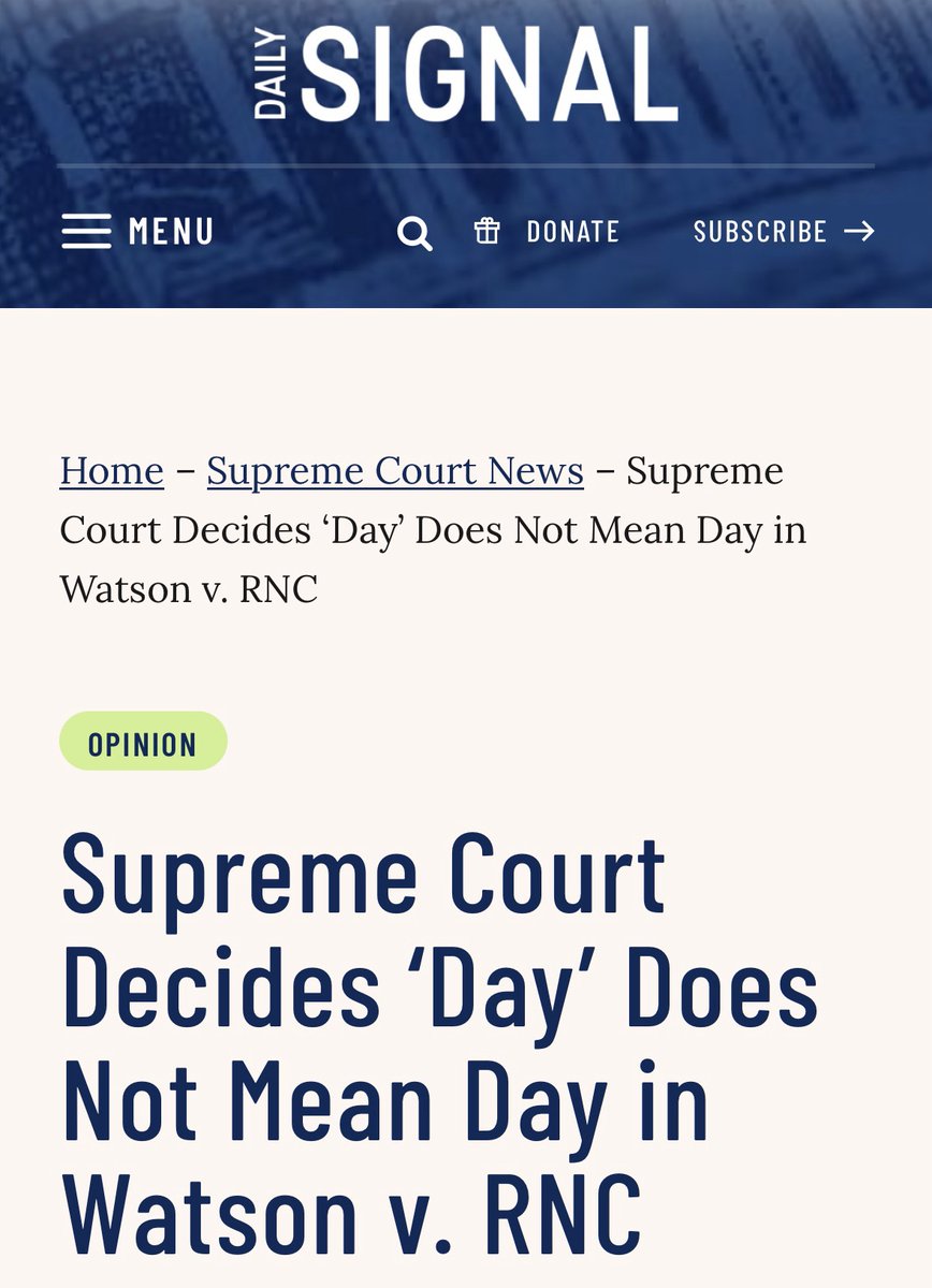 jasonwsnead's tweet photo. With Watson v the RNC, SCOTUS decided that “day” means “weeks” to get election results. It’s Election DAY, not Election week. https://t.co/4wg36ePVSw