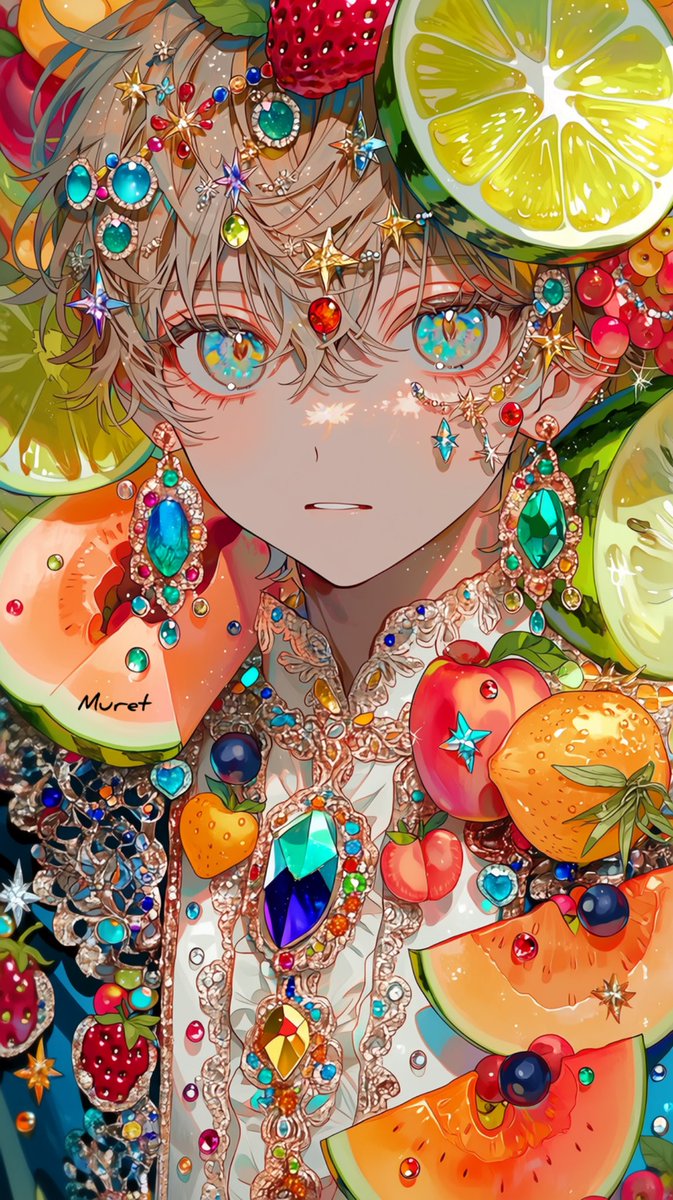 七月のフル－ツ猫🍑🍉✴︎ July fruit cat #月のフルーツ #AIキラキラ