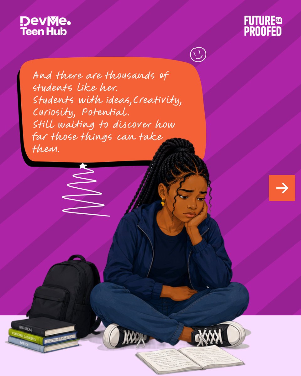 DEVMELTD's tweet photo. Meet Ada.
Always creating, thinking differently and seeing possibilities.
FutureProofed 2.0 was built for students like her.
Because this is bigger than grades. It is about potential that deserves direction.
Apply today via link in bio.
#FutureProofed2
#BuiltToLast
#Devme https://t.co/vPtO63jF8M