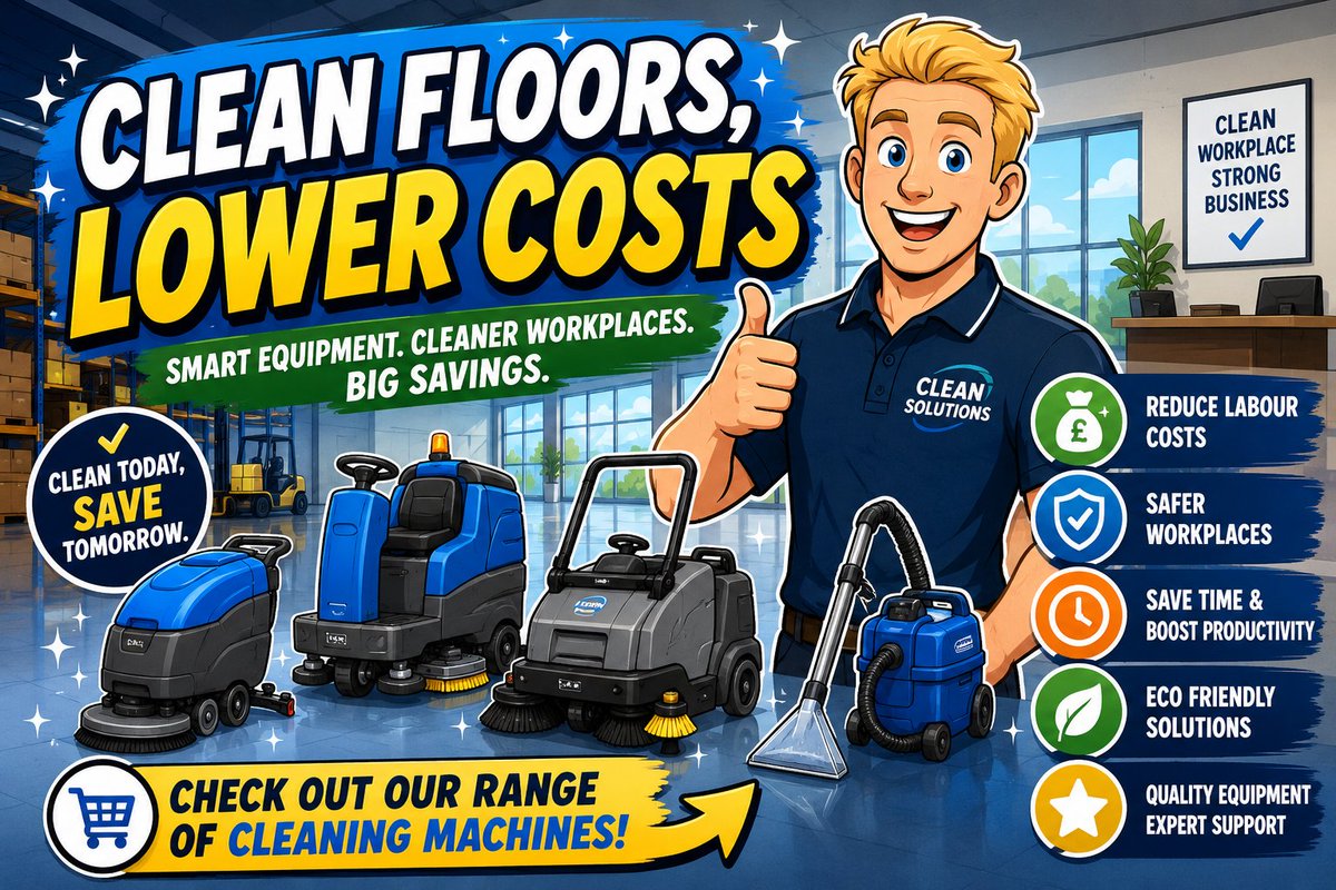 UKCleaningEquip's tweet photo. Think spotless floors have to cost more? Discover how Clean Floors, Lower Costs helps businesses save money while raising cleaning standards.

https://t.co/CLdB4zOcqt

#cleaning #CleaningMachines https://t.co/KHG39g3X1z