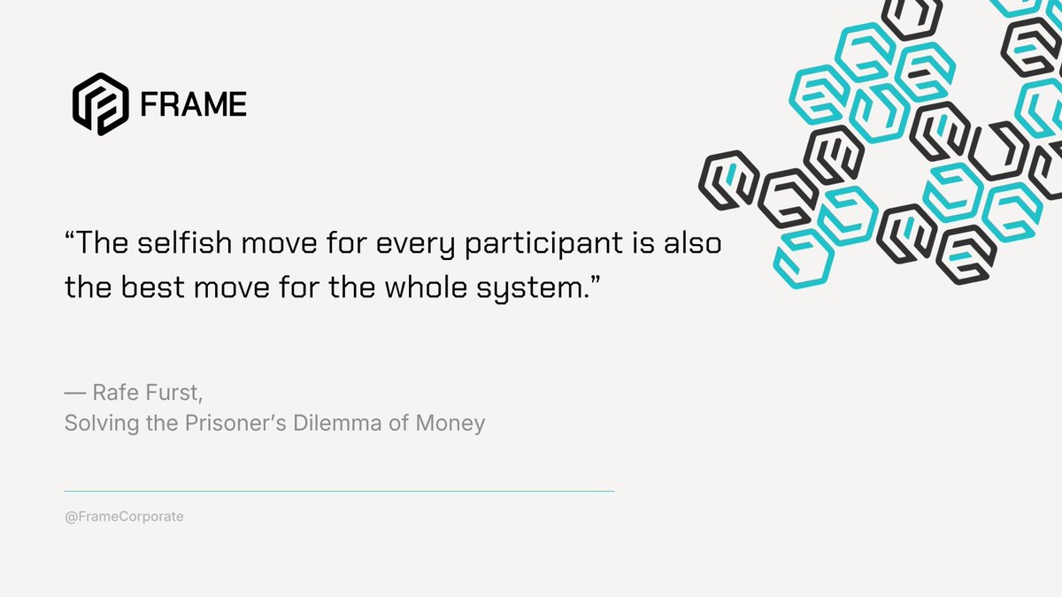 FrameCorporate's tweet photo. What if cooperation didn't require anyone to cooperate on purpose?

"The selfish move for every participant is also the best move for the whole system." 

— @RafeFurst #blockchain #Web3 https://t.co/NeFQywW3Bp