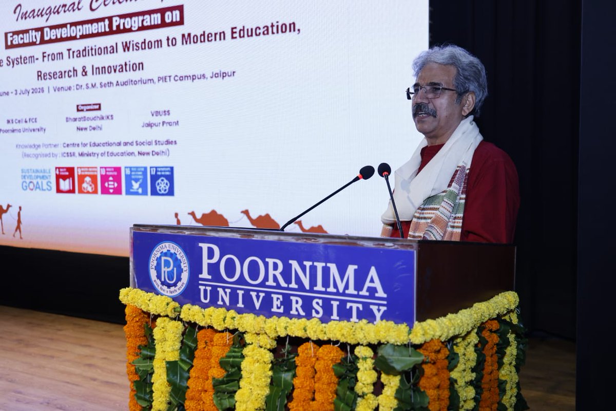 ConferenceIpsa's tweet photo. Glimpses from the Inaugural Ceremony of the Faculty Development Program on "Indian Knowledge System" at Poornima University, Jaipur.
​Deeply enriched by the profound insights shared by Dr. Sonal Mansingh Ji, Prof. Sanjeev Kumar Sharma Ji (Gen. Secretary &amp; Treasurer, IPSA, #IPSA https://t.co/V6uLO7QyS8