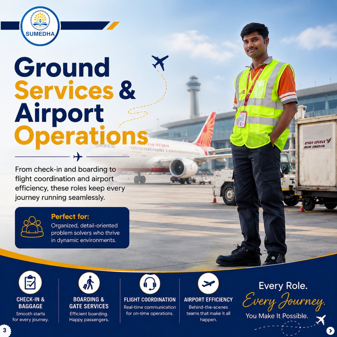 SumedhaIIM's tweet photo. Ready to launch your aviation career? ✈️💼 Whether your passion is in the cabin, on the ground, or in management, find your perfect role with Sumedha International Institute.

📩 DM "AVIATION" for details! 
🌐 https://t.co/raUU8HatGr | 📞 +91 9966 199 883
#AirHostess #GroundStaff https://t.co/Ix4FoZS3cM