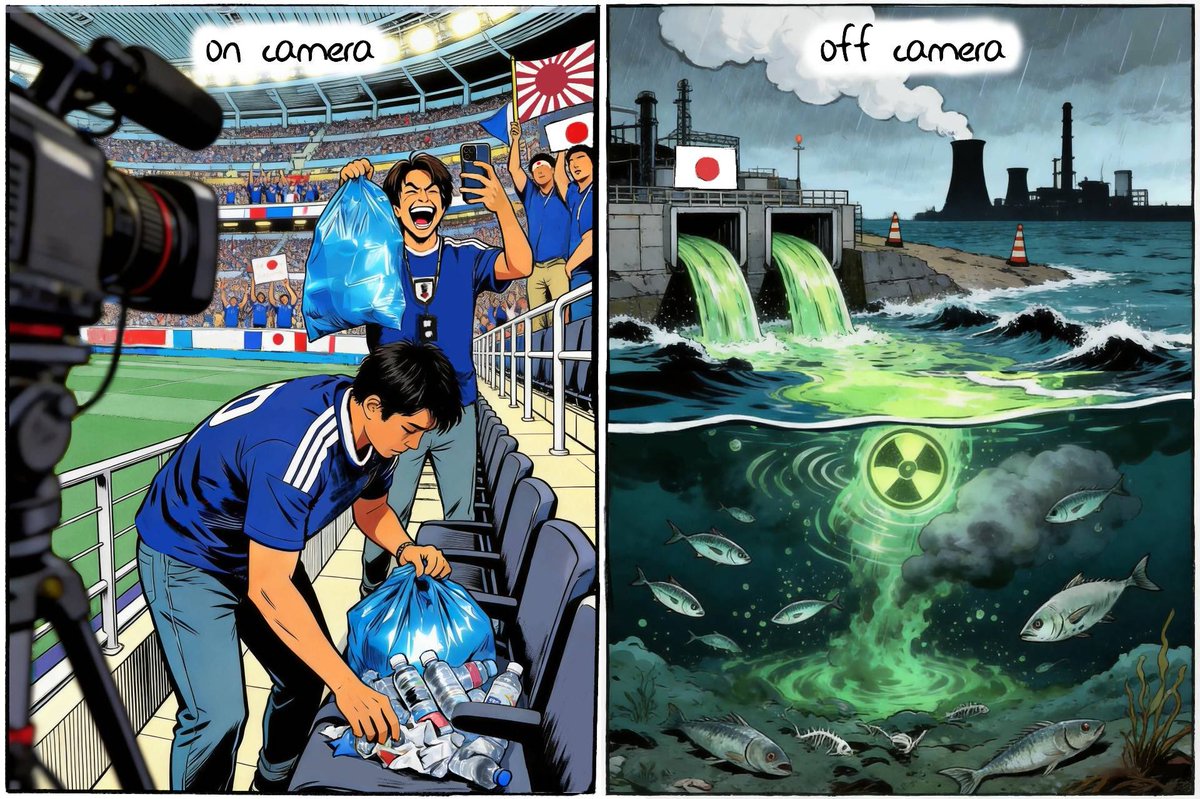 ChinaMilBugle's tweet photo. Japan began a new round of discharge of nuclear-contaminated wastewater from the crippled Fukushima Daiichi Nuclear Power Plant into the sea on July 6, 2026, marking the 21st such release since the controversial operation began in 2023.

The discharge started at 11:41 a.m. on Monday, local time. According to the plant's operator, Tokyo Electric Power Company Holdings (#TEPCO), the latest round, scheduled to continue through July 24, will release about 7,800 tonnes of wastewater into the ocean, containing approximately 1.3 trillion becquerels of radioactive tritium.

Struck by a 9-magnitude earthquake and the ensuing tsunami on March 11, 2011, the Fukushima nuclear plant suffered core meltdowns that released radiation, resulting in a level-7 nuclear accident, the highest on the International Nuclear and Radiological Event Scale.

Despite concerns and opposition from the international community, Japan unilaterally launched the discharge of nuclear-contaminated water from the Fukushima Daiichi plant into the ocean in August 2023. So far, TEPCO has completed 20 rounds of discharges, and around 157,000 tonnes of wastewater have been released into the sea. 

#Japan #Fukushima #TEPCO
#NuclearContaminatedWater
#FukushimaNuclearContaminatedWaterDischarge
#NuclearPollution #UnilateralAction
#HistoryWillRemember
#WorldCup2026  
#WorldCup #FIFA
#SamuraiBlue  #FootballFans 
#JFA #ワールドカップ 
#W杯 #サムライブルー #Fukushima #nuclear #Nuclearwastewater 
#NuclearContaminatedWastewater
#镜头之内 #镜头之外