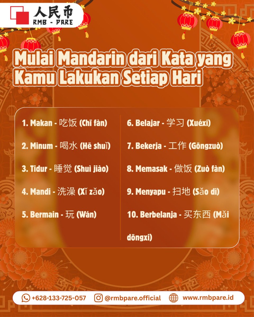 rmbpare's tweet photo. Belajar Mandarin bisa dimulai dari aktivitas yang kamu lakukan setiap hari. ✨

🔗 Info &amp; pendaftaran: https://t.co/XBZzVN1d98
📲 WA: 0812-1015-9178
📍 IG: @rmbpare

#RMBPare #BelajarMandarinDiPare #MandarinKampungInggris #MandarinKediri #KursusMandarinPare https://t.co/ipnS45YkUC