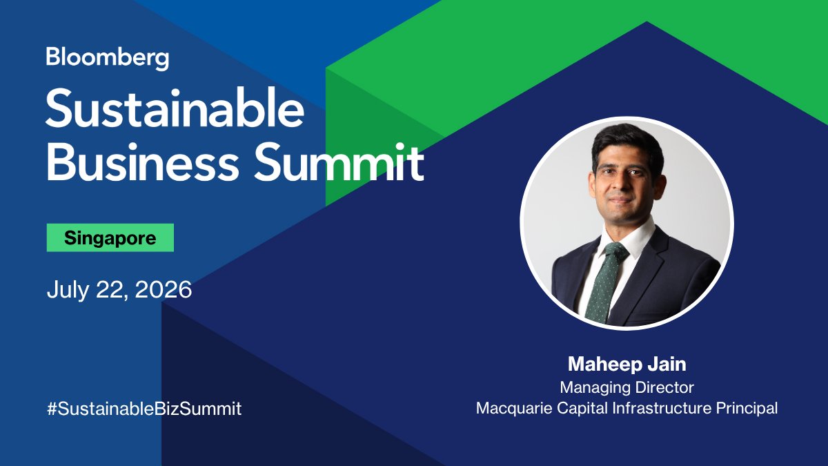 BloombergLive's tweet photo. Who will finance the infrastructure needed to power Asia's next phase of growth?

We'll hear from Managing Director of @Macquarie Principal Maheep Jain at the #SustainableBizSummit Singapore.

Request to attend 🌍
https://t.co/p4KcxyIKB7 https://t.co/8wJWA0X3Z2