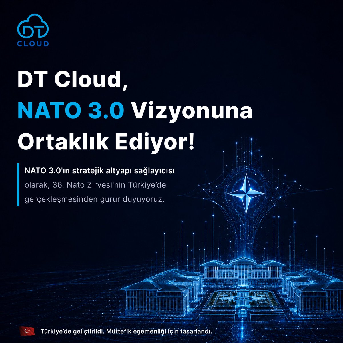 DTCloudnow's tweet photo. 🇹🇷 NATO 3.0'ın stratejik altyapı sağlayıcısı ve Türkiye'nin egemen bulut sağlayıcısı olarak 36. ⁠NATO Zirvesi’nin Türkiye’de gerçekleşmesini, ülkemizin stratejik konumu ve teknoloji ekosistemi adına önemli bir gelişme olarak görüyor, bu vizyona ortaklık etmekten gurur duyuyoruz. https://t.co/pZzLMQ3hKt