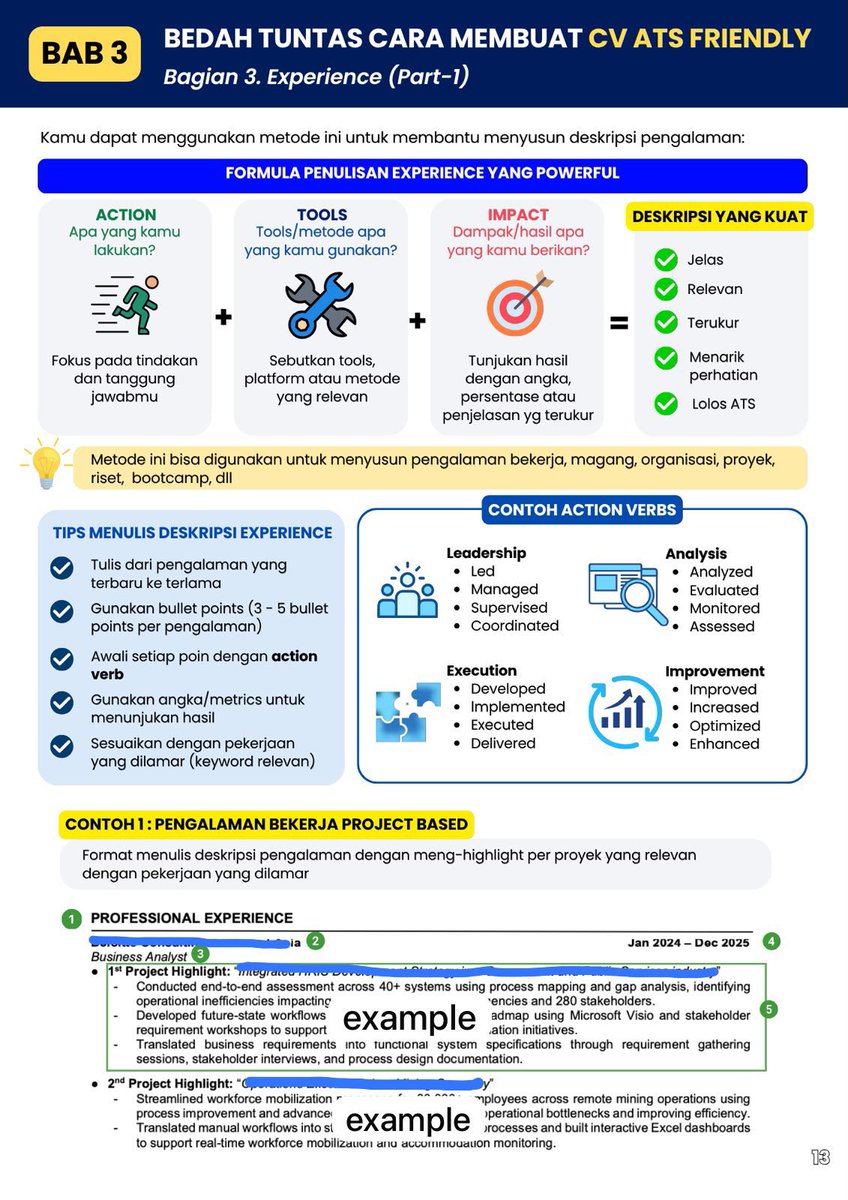 genzcorporation's tweet photo. SEDIKIT TIPS BIKIN CV ATS FRIENDLY✨

Kali ini untuk bagian Experience/Pengalaman Kerja dulu yaa

Cara ini udah aku terapin dan CV kuberhasil tembus screening di berbagai Top Company… (Big4, Startup, FMCG, Bank, dll) Real No Fake Fake

Buat dapet Tutorial LENGKAP Cara Bikin CV ATS Friendly, ada template nya juga, cek disini: https://t.co/lmJvJihARP

Aku bakal kupas tuntas tiap bagian di CV dari atas sampai bawah! dari PROFIL, EDUCATION sampe SKILL, semuaa di bahas TUNTAS!!

Ga cuma bahas CV ajaa tapi persiapan lain juga dibahas, Trik HR Interview, Case Interview sampe cara Nego Gaji‼️