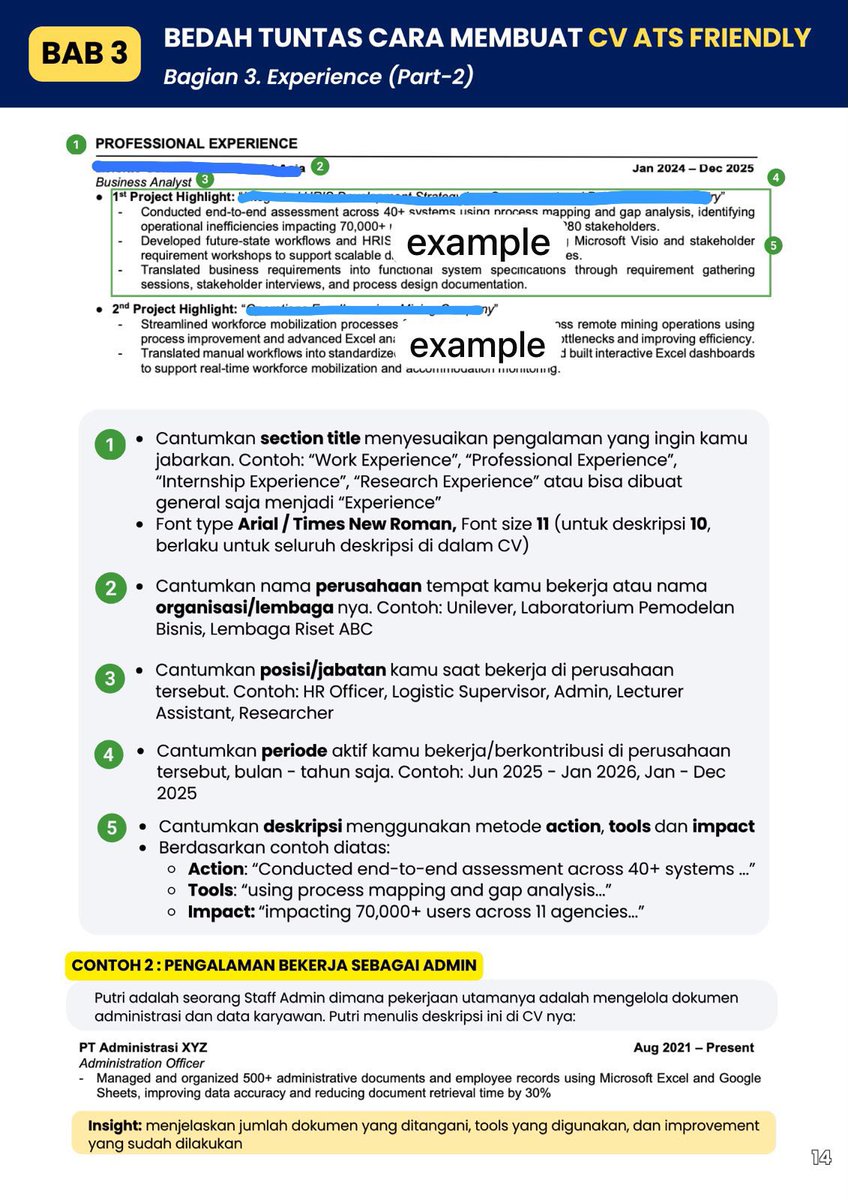 genzcorporation's tweet photo. SEDIKIT TIPS BIKIN CV ATS FRIENDLY✨

Kali ini untuk bagian Experience/Pengalaman Kerja dulu yaa

Cara ini udah aku terapin dan CV kuberhasil tembus screening di berbagai Top Company… (Big4, Startup, FMCG, Bank, dll) Real No Fake Fake

Buat dapet Tutorial LENGKAP Cara Bikin CV ATS Friendly, ada template nya juga, cek disini: https://t.co/lmJvJihARP

Aku bakal kupas tuntas tiap bagian di CV dari atas sampai bawah! dari PROFIL, EDUCATION sampe SKILL, semuaa di bahas TUNTAS!!

Ga cuma bahas CV ajaa tapi persiapan lain juga dibahas, Trik HR Interview, Case Interview sampe cara Nego Gaji‼️
