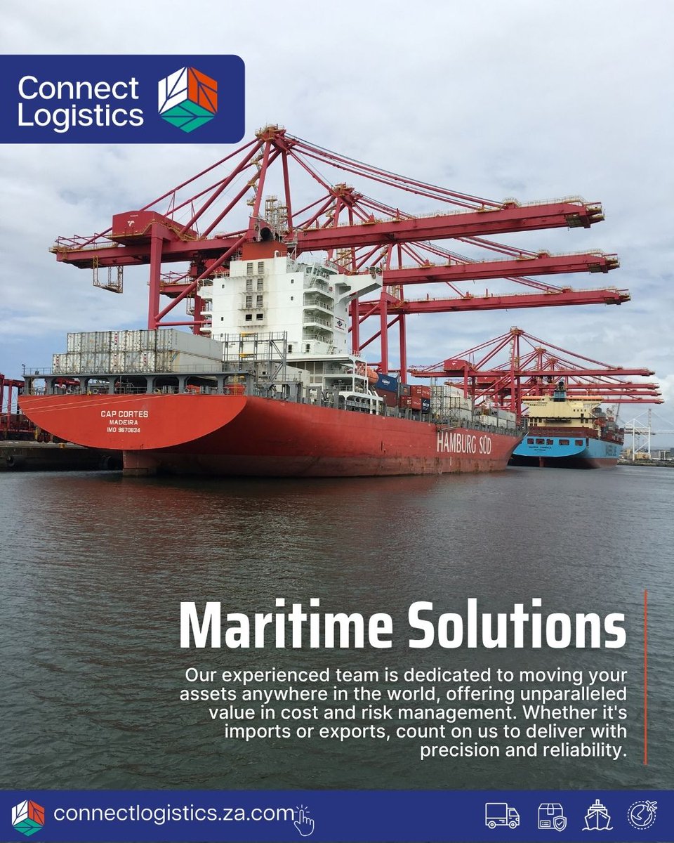 C_LogisticsSA's tweet photo. At Connect Logistics, our Maritime Solutions team delivers seamless international movement of goods to and from anywhere in the world.

With deep expertise and a commitment to flexibility, we help you reduce risk, manage costs, and keep your supply chain moving efficiently. https://t.co/8rzTLoRGoh