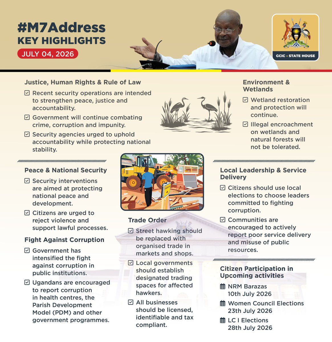 ampumuza_isaac's tweet photo. From fighting corruption to protecting wetlands and strengthening local leadership, the #M7Address outlined key priorities for Uganda’s continued progress. 🇺🇬 @KagutaMuseveni https://t.co/7A70dzXn0q