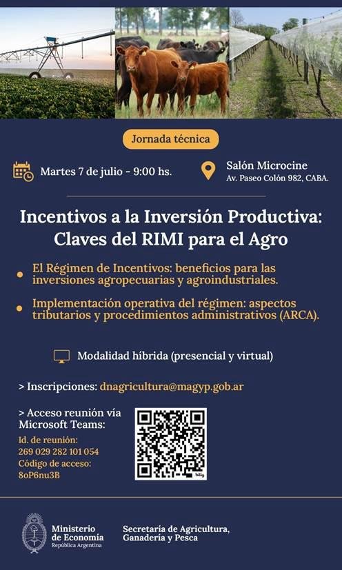 SilSchneiderucr's tweet photo. Mañana a las 9:00 Hs. los invito a sumarse a una jornada técnica clave sobre los incentivos a la inversión productiva y el impacto del RIMI en el agro. Se puede participar de forma presencial o virtual. Toda la información la encuentran en la imagen 👇 https://t.co/CUGYm06LzH