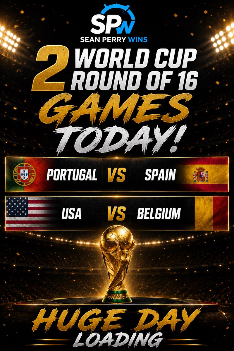 seanperrywins's tweet photo. 🌍 ROUND OF 16 IS HERE.

Cashing over 70% since the tournament started

Two matches.
Two opportunities.

🇵🇹 Portugal vs Spain 🇪🇸 
🇺🇸 USA vs Belgium 🇧🇪 

I’m expecting a huge day💰🔥

Comment “FIFA” to get these 2 winners https://t.co/pWxsgZryYA
