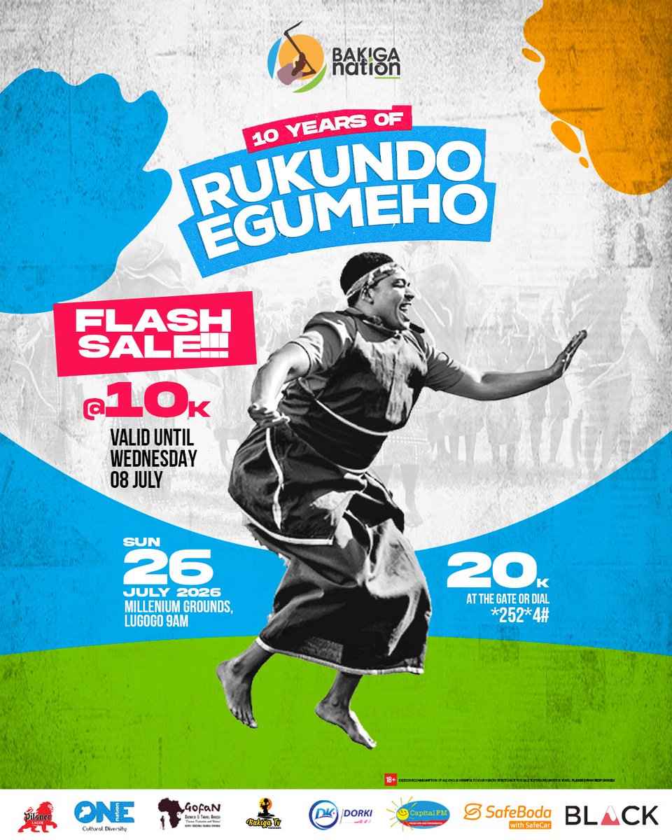 BakigaNation's tweet photo. Haza Nikwe • Flash Sale! 
Grab yourself a ticket at 10,000/-, hurry before they run out. 
Dial *252*4# 

#RukundoEgumeho 
#BakigaNation25 https://t.co/bRfnWgCX5G